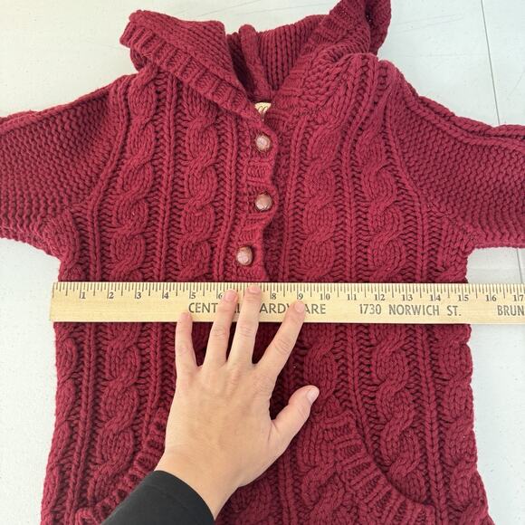 Hollister Y2K Wool Cable Knit Hoodie Sweater Sz L Dark Red Slim Preppy Grunge - Picture 7 of 9